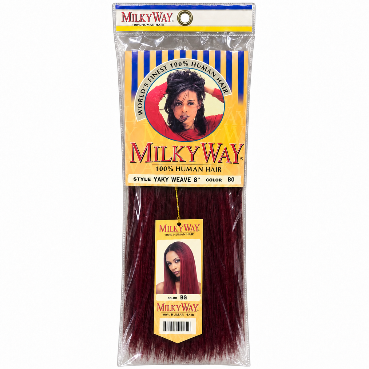 Milky Way Yaky 100% Human Hair Weave 8 inch color BG full package