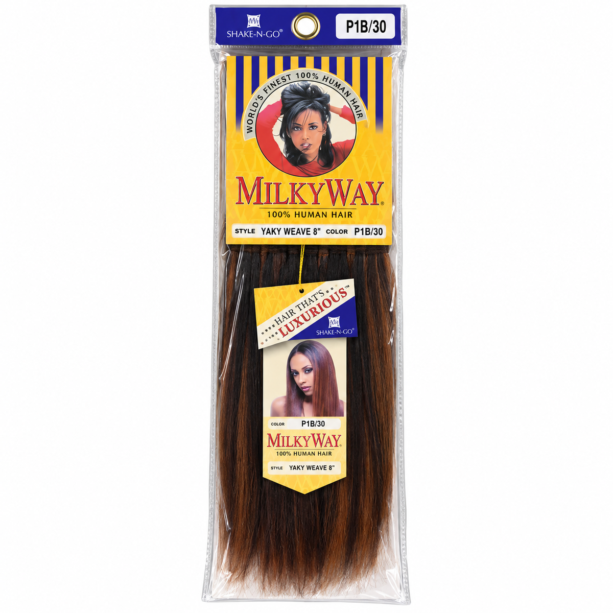Milky Way Yaky 100% Human Hair Weave 8 inch color P1B/30 full package