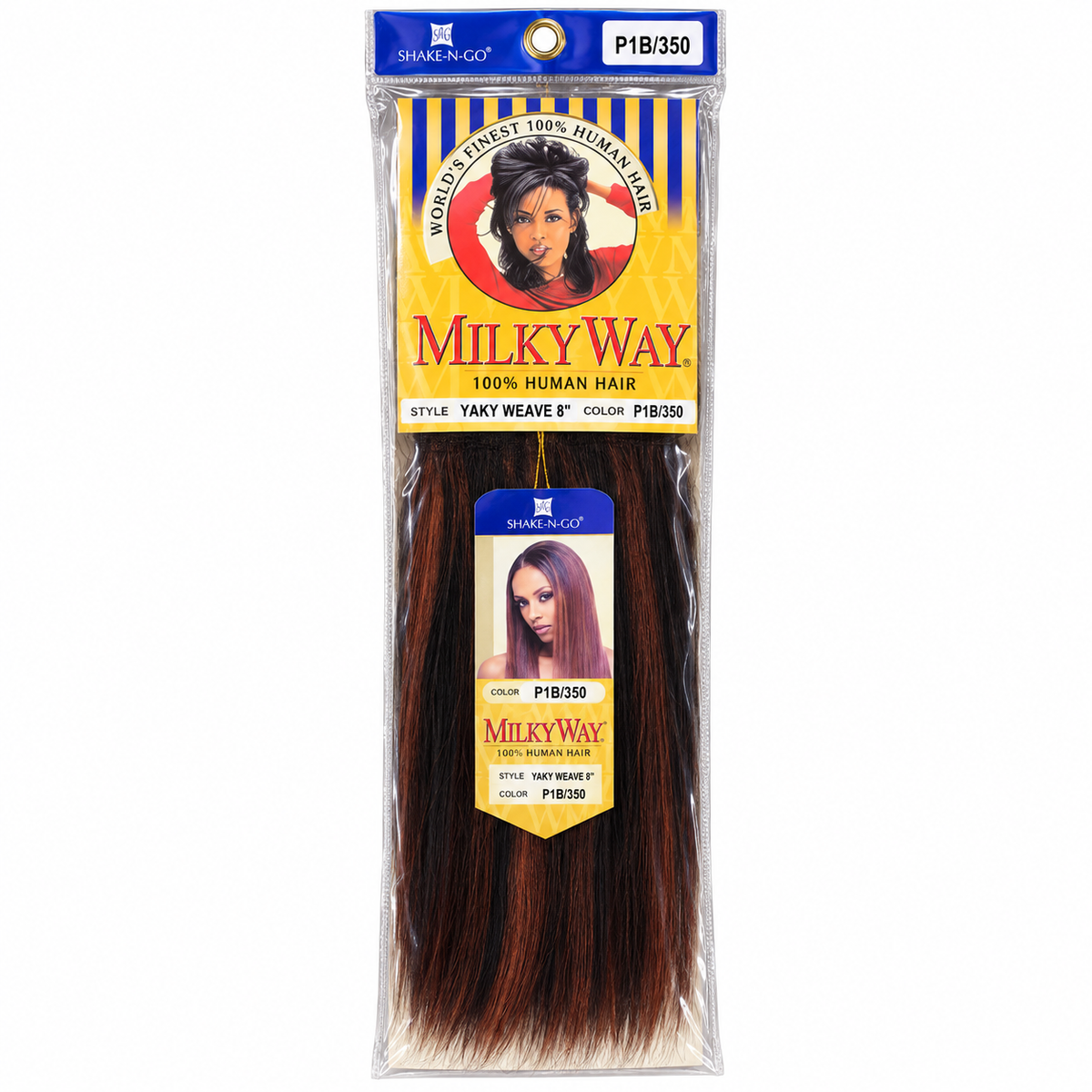 Milky Way Yaky 100% Human Hair Weave 8 inch color P1B/350 full package
