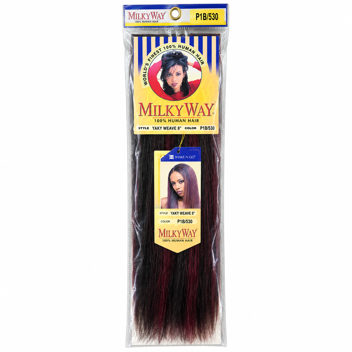 Milky Way Yaky 100% Human Hair Weave 8 inch color P1B/530 full package