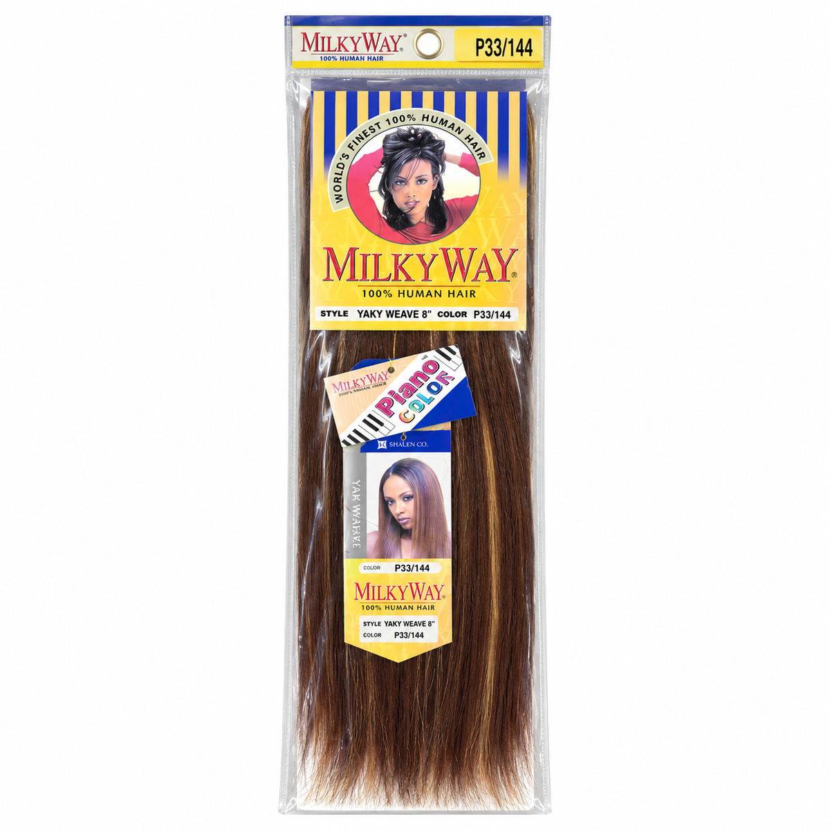 Milky Way Yaky 100% Human Hair Weave 8 inch color P33/144 full package
