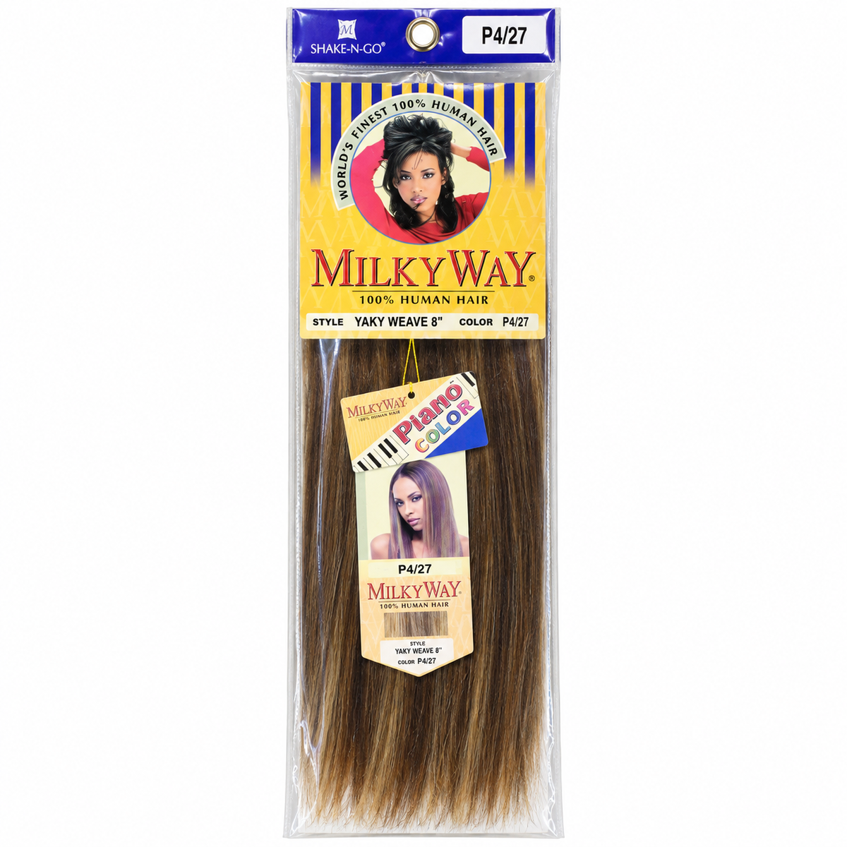 Milky Way Yaky 100% Human Hair Weave 8 inch color P4/27 full package