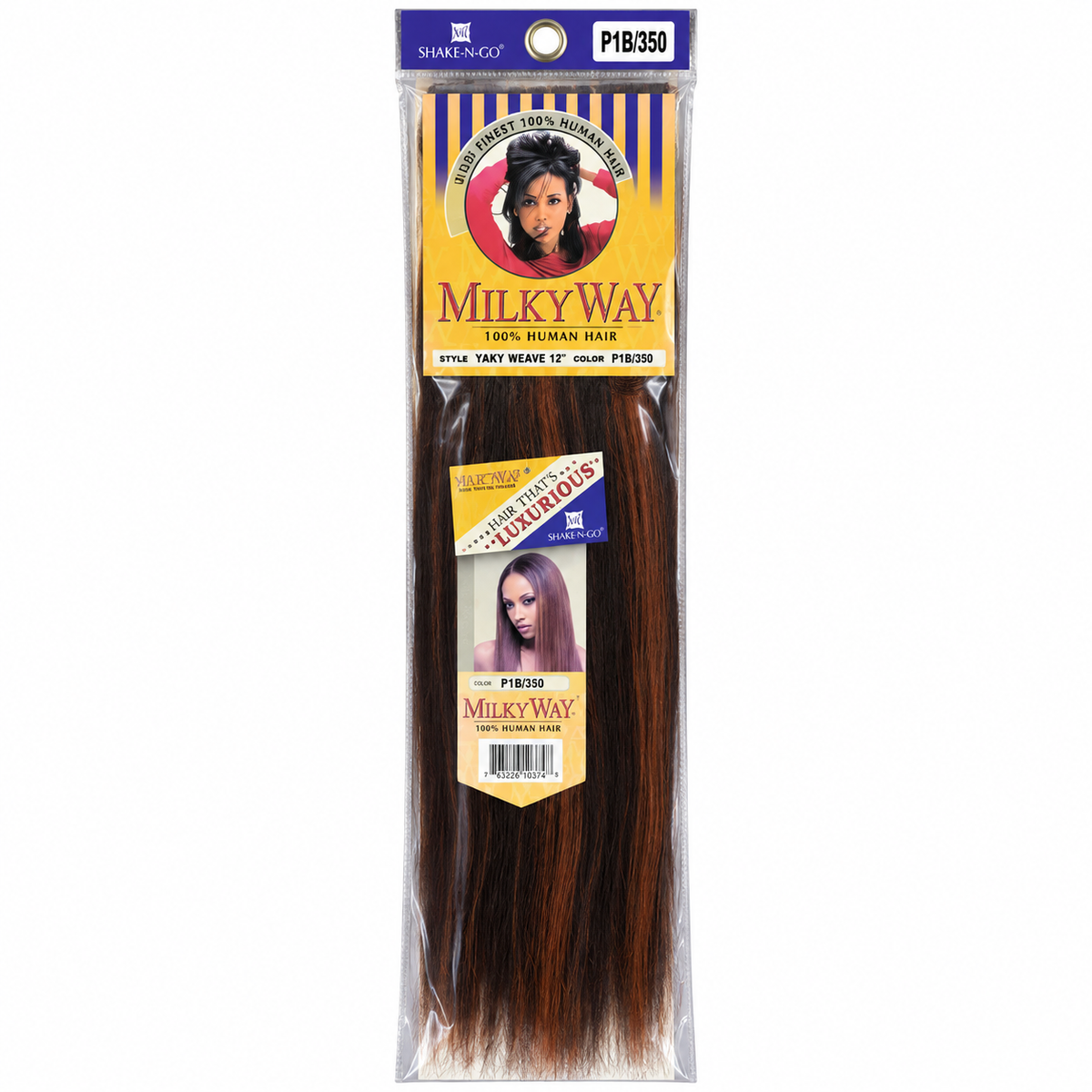 Milky Way Yaky 100% Human Hair Weave retail package — 16 inches, color P1B/350