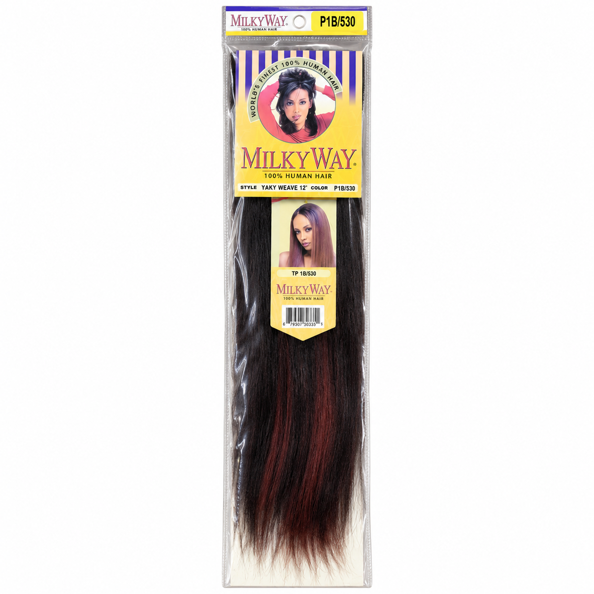 Milky Way Yaky 100% Human Hair Weave retail package — 18 inches, color P1B/530