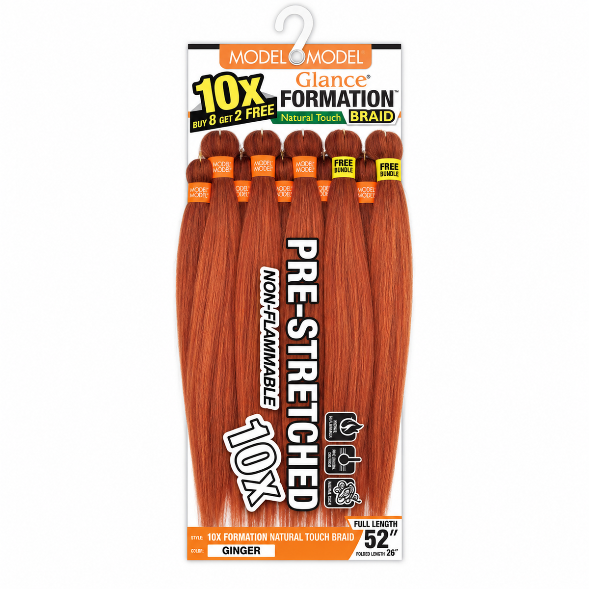 Model Model Glance 10X Formation Natural Touch Braid, GINGER / 26 inches, full ten-bundle package on white