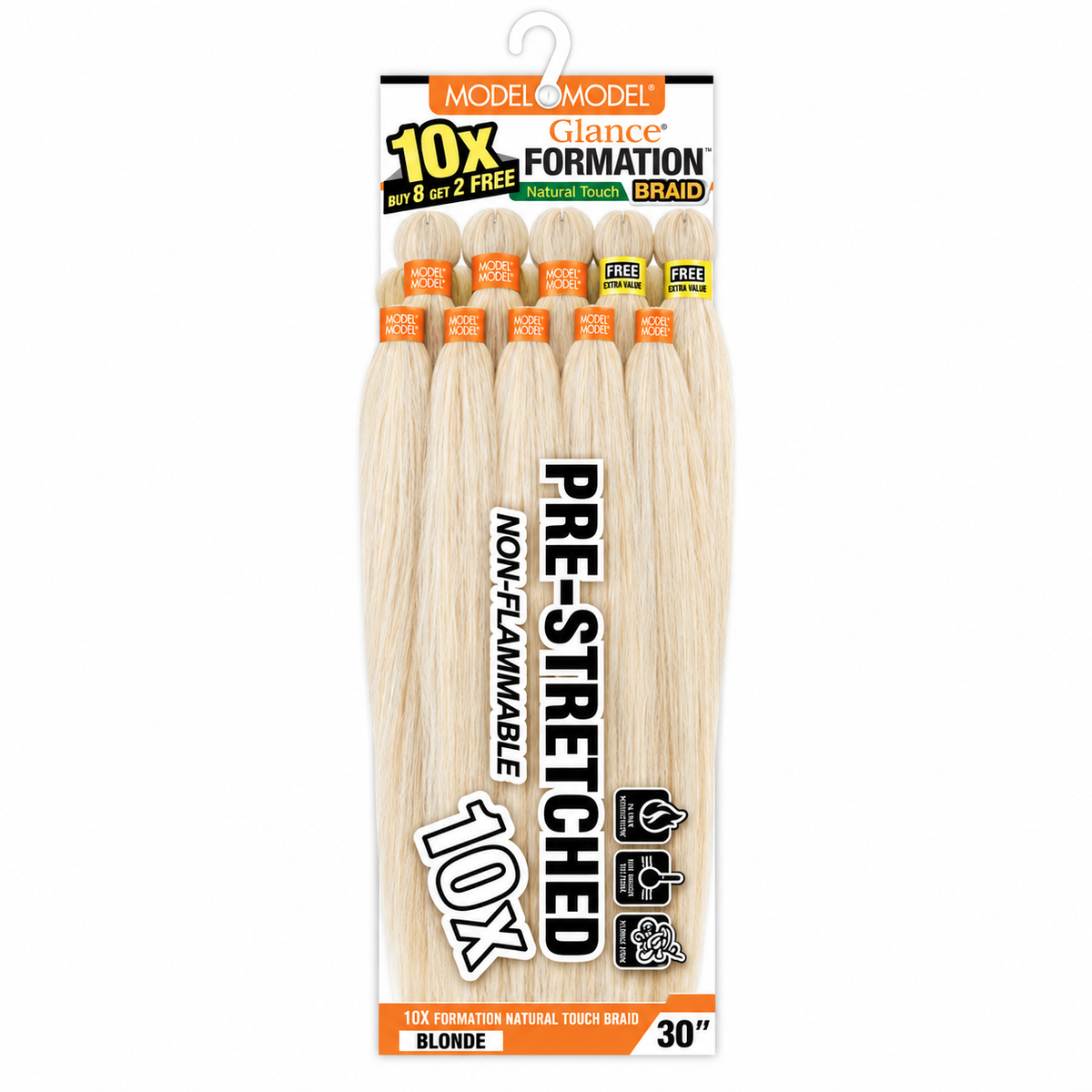 Model Model Glance 10X Formation Natural Touch Braid, BLONDE / 30 inches, full ten-bundle package on white