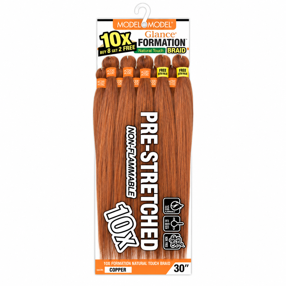 Model Model Glance 10X Formation Natural Touch Braid, COPPER / 30 inches, full ten-bundle package on white