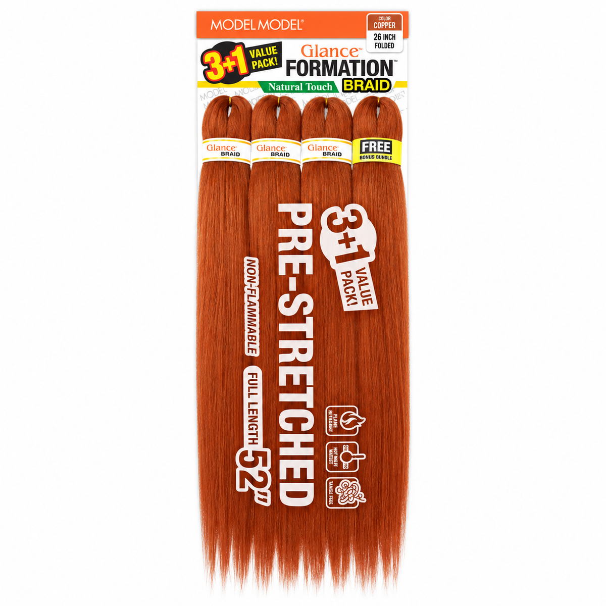 Model Model Glance 4X Formation Natural Touch Braid 26" — full package in color Copper