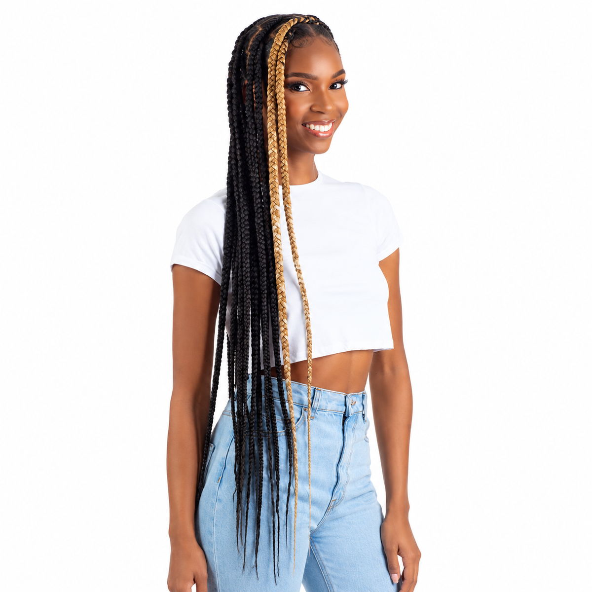 Model Model Glance 4X Formation Natural Touch Braid 26" — model hairstyle
