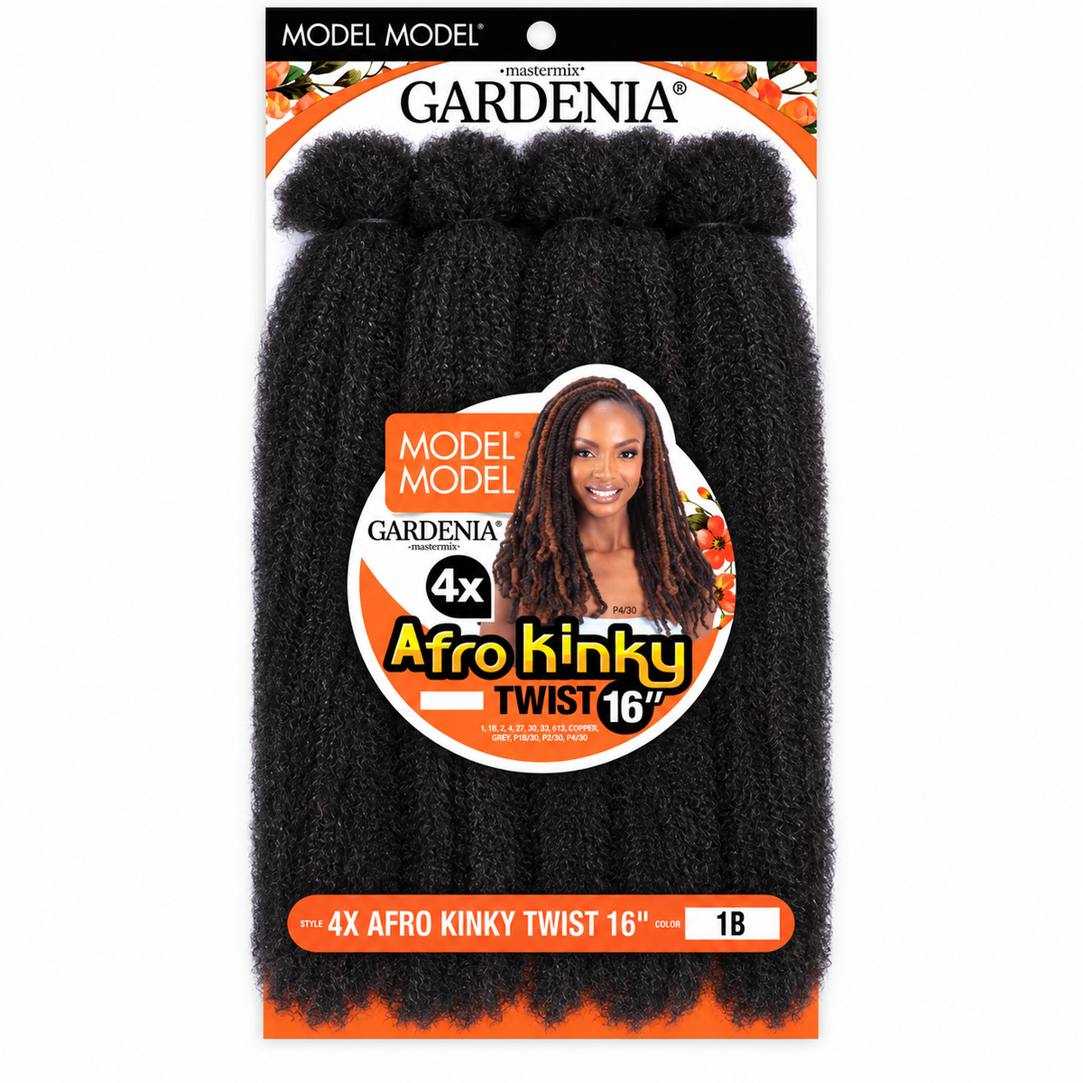 Model Model Gardenia 4X Afro Kinky Twist 16-inch - full four-bundle retail package 1B