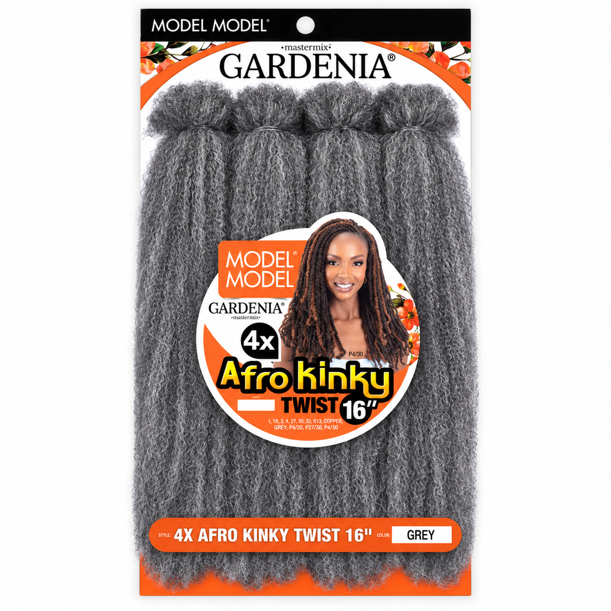 Model Model Gardenia 4X Afro Kinky Twist 16-inch - full four-bundle retail package Grey