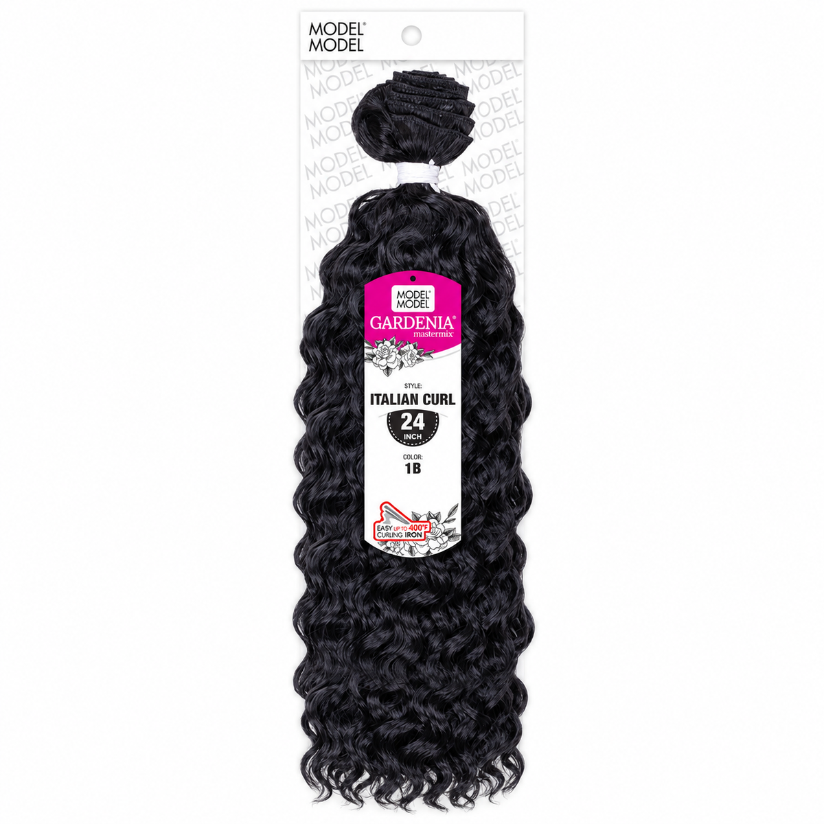 Model Model Gardenia Italian Curl Weave 24" — full package in color 1B