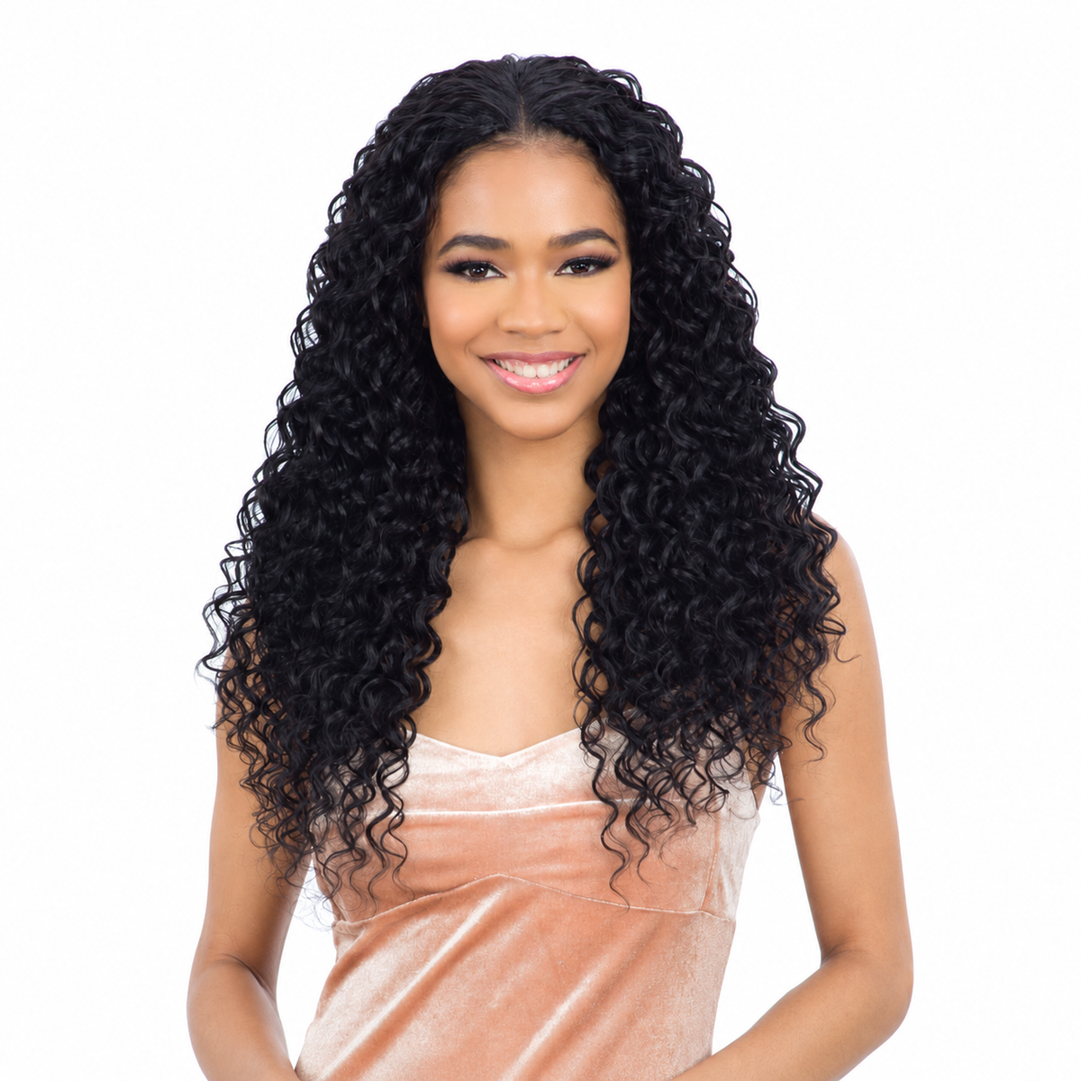 Model Model Gardenia Italian Curl Weave 24" — model hairstyle