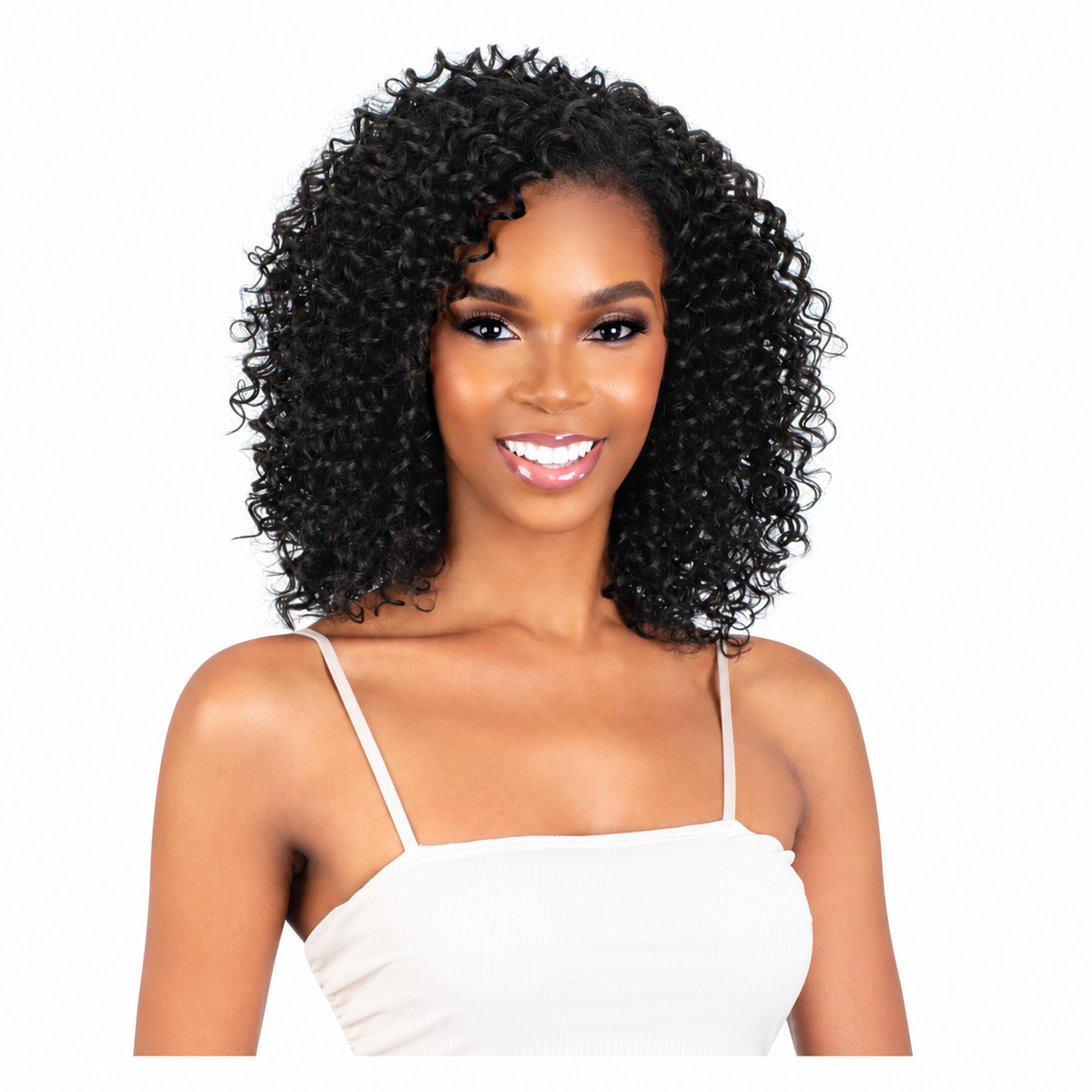 Model Model Sundae Blend Vanilla Deep Half Wig 14" — model hairstyle