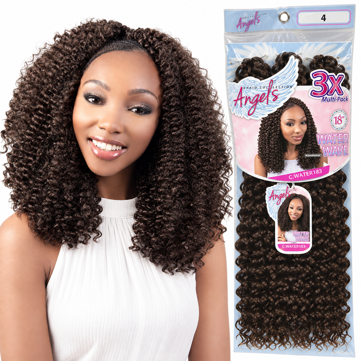 Motown Tress Angel’s 3X Water Wave 18 inch color 4 model and package