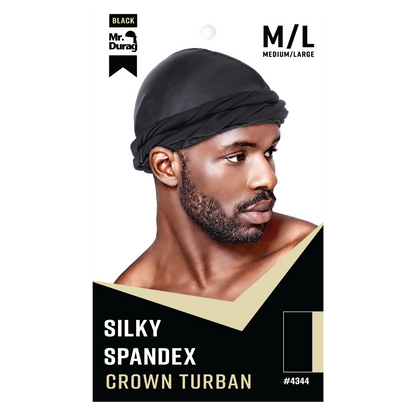 Mr. Durag Silky Spandex Crown Turban M/L Black style 04344