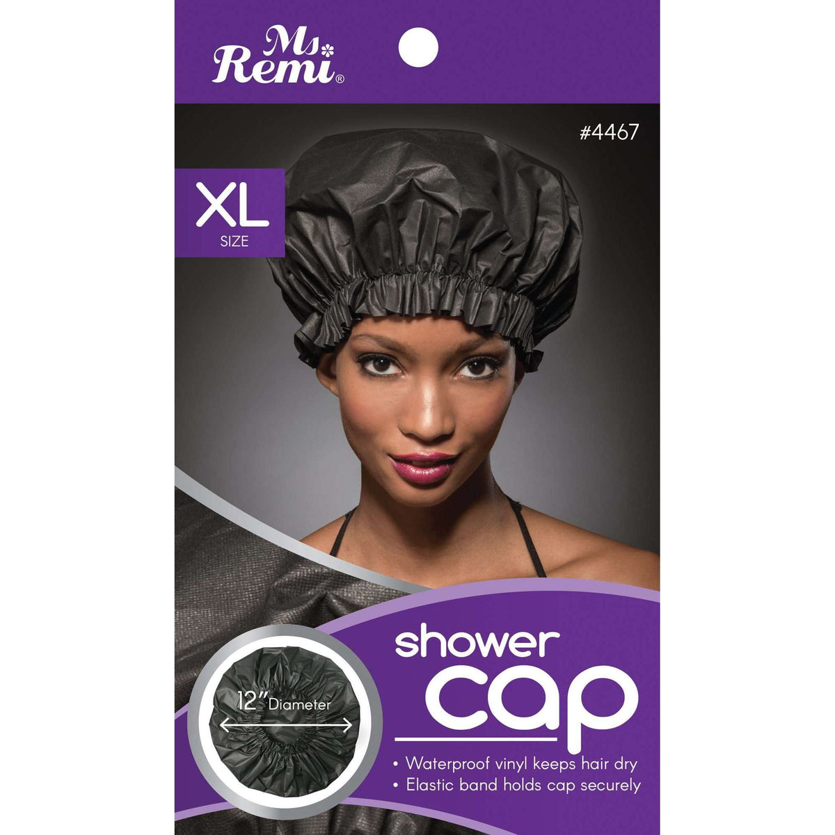 Ms. Remi #4467 XL Black Shower Cap waterproof vinyl 12-inch diameter