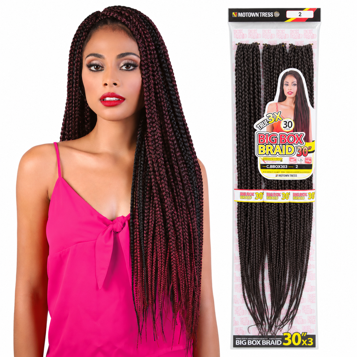Motown Tress Big Box Braid 30 inch model and color 2 package