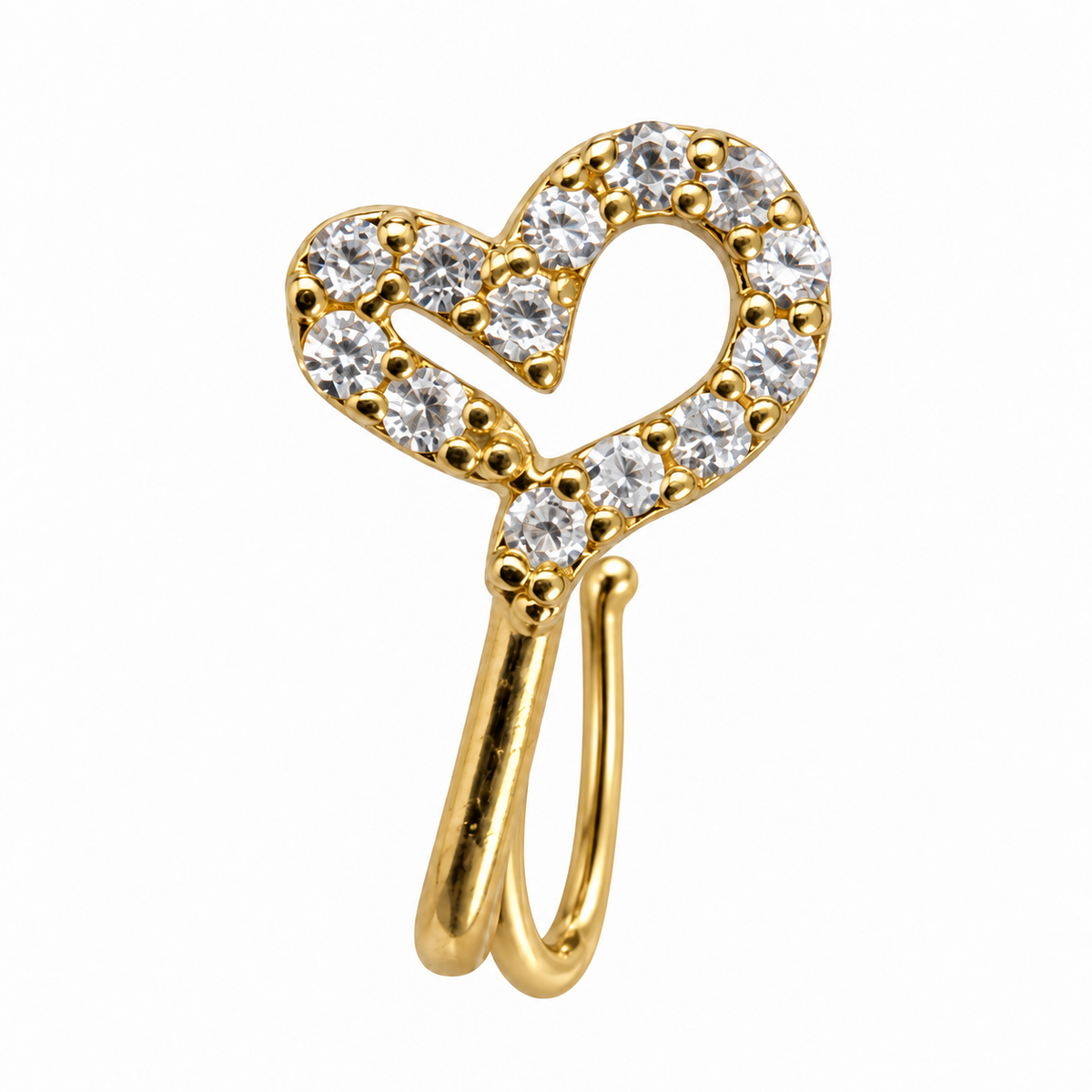 NCFG02 – The One gold-tone clear stone open heart nose cuff