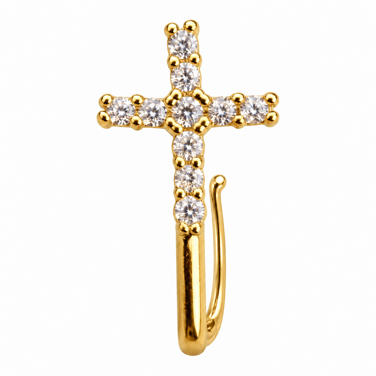 NCFG04 – The One gold-tone clear stone cross nose cuff