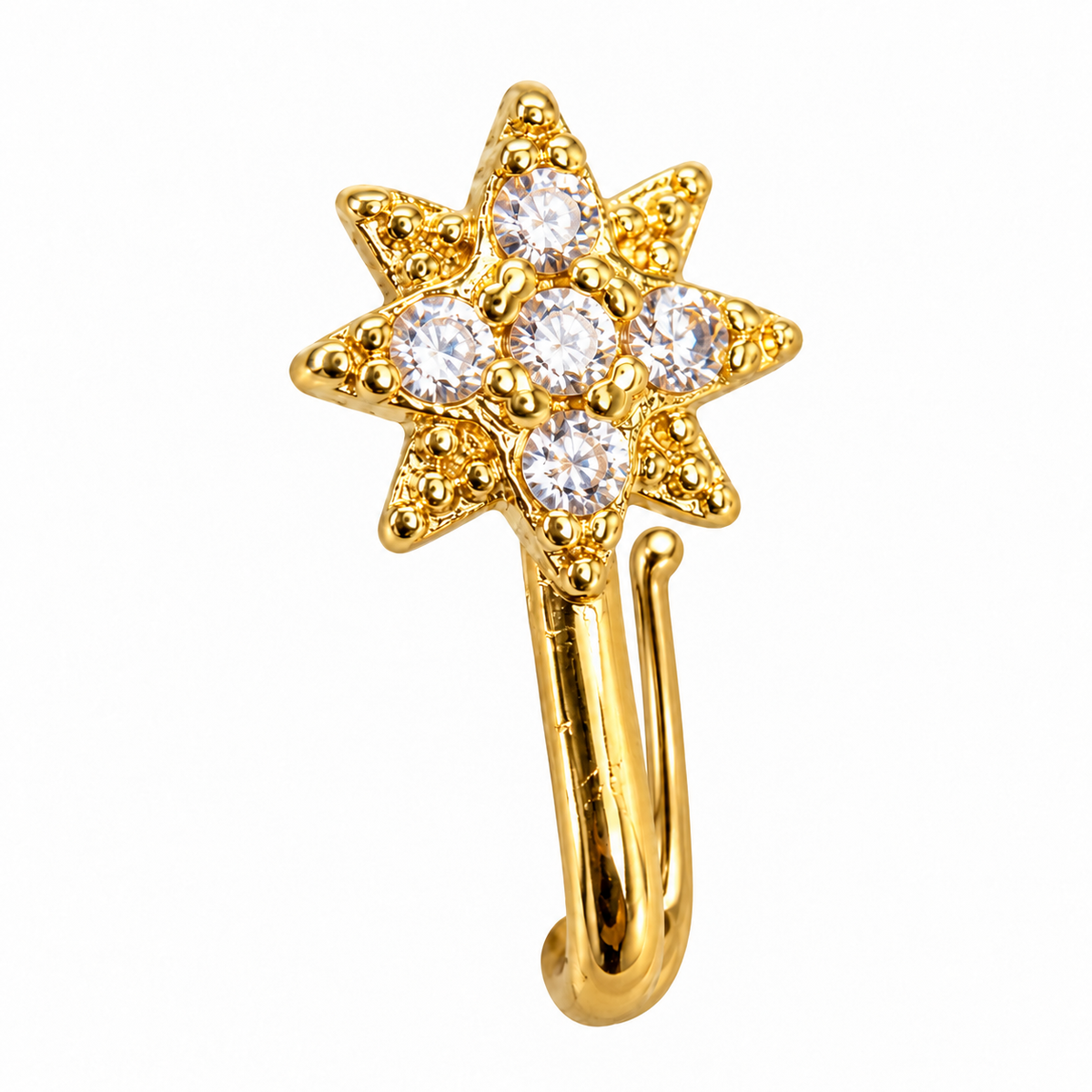 NCFG08 – The One gold-tone clear stone starburst nose cuff