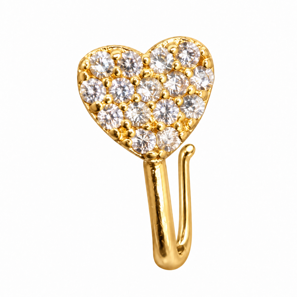 NCFG09 – The One gold-tone clear stone filled heart nose cuff
