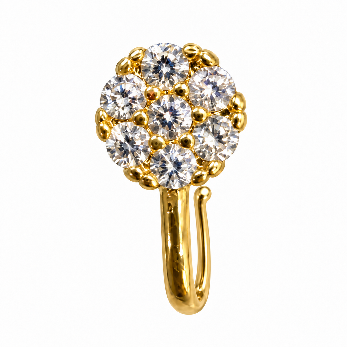 NCFG17 – The One gold-tone clear stone round cluster nose cuff