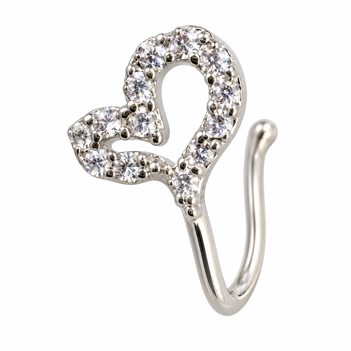 NCFS02 The One silver-tone nose cuff – Clear Stone Open Heart