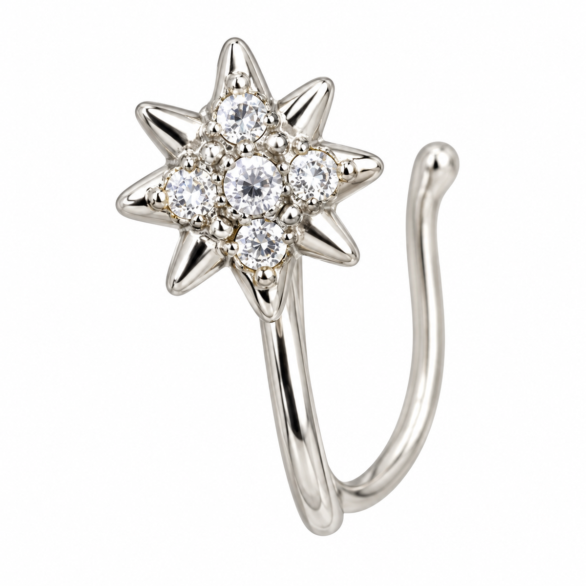 NCFS08 The One silver-tone nose cuff – Clear Stone Starburst