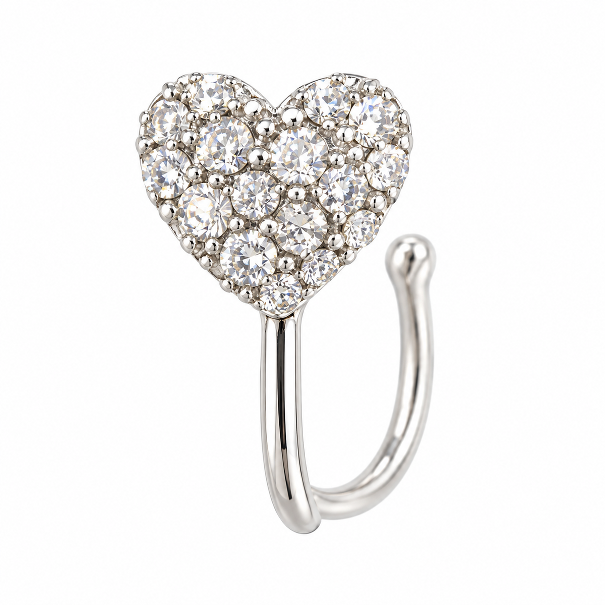 NCFS09 The One silver-tone nose cuff – Clear Stone Pavé Heart