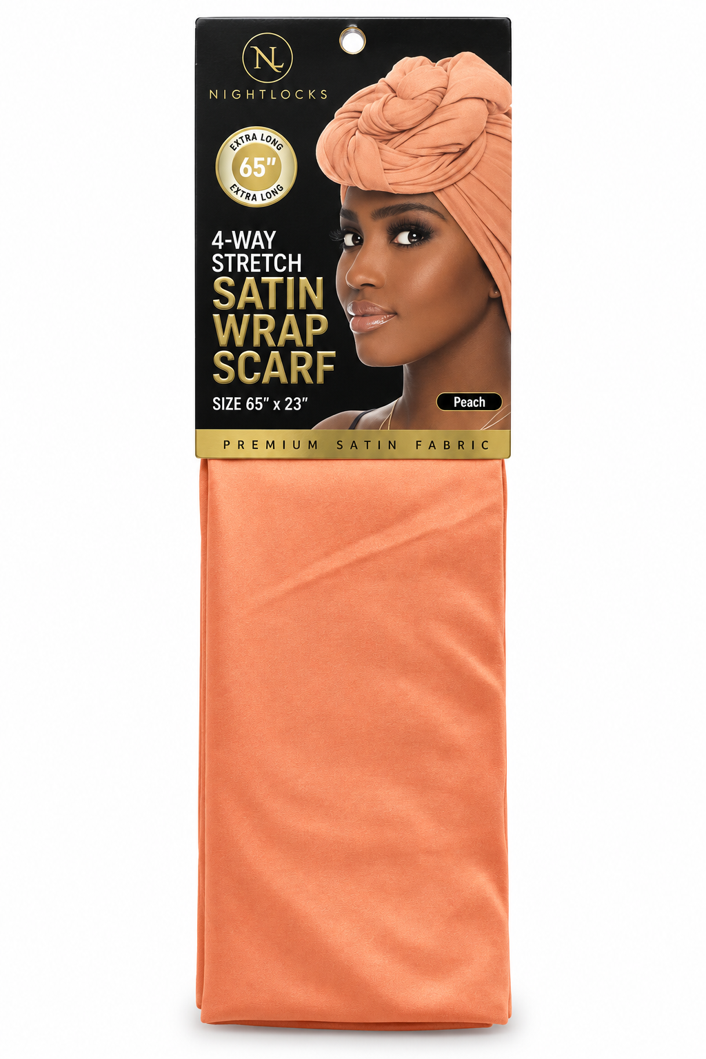 Nightlocks Peach 4-Way Stretch Satin Wrap Scarf 65 by 23 inches front package