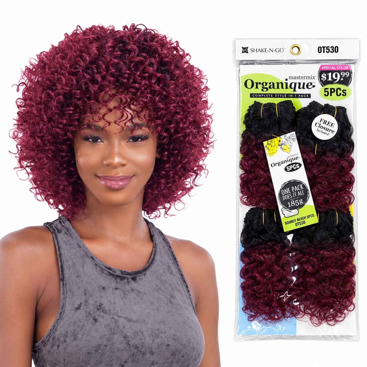 Shake-N-Go Organique Bouncy Beach 5PCS — model beside full OT530 package