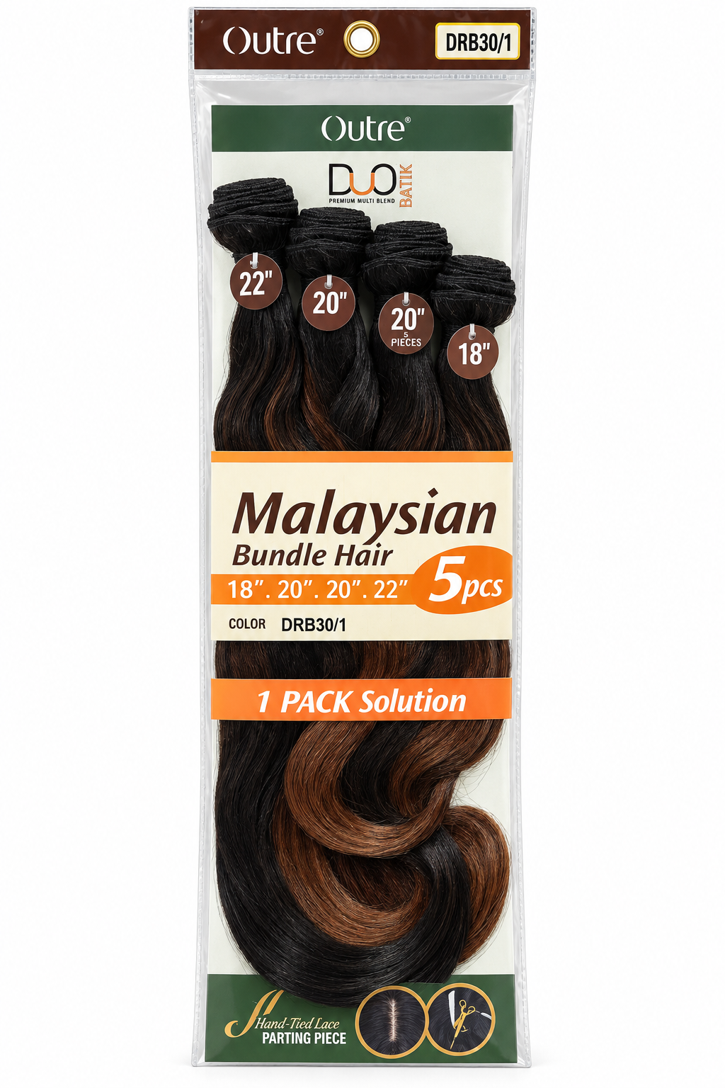 Outre Batik Duo Malaysian 5-piece premium multi blend weave package in DRB30/1