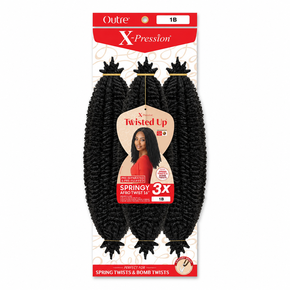 Outre Twisted Up 3X Springy Afro Twist 16 inch — color 1B full package