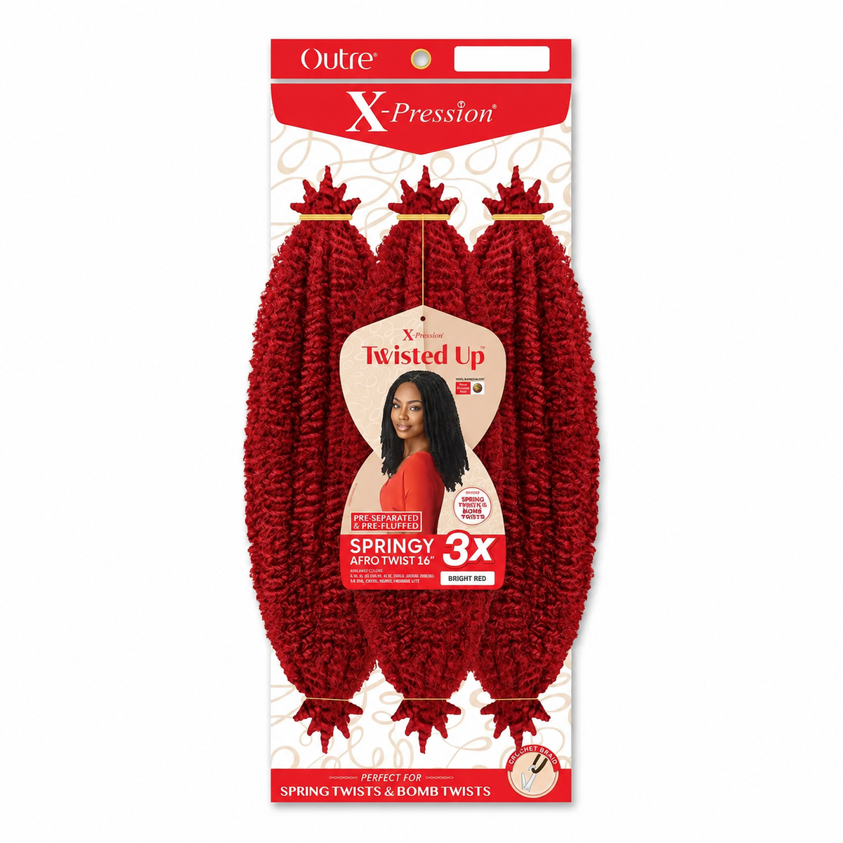 Outre Twisted Up 3X Springy Afro Twist 16 inch — color Bright Red full package