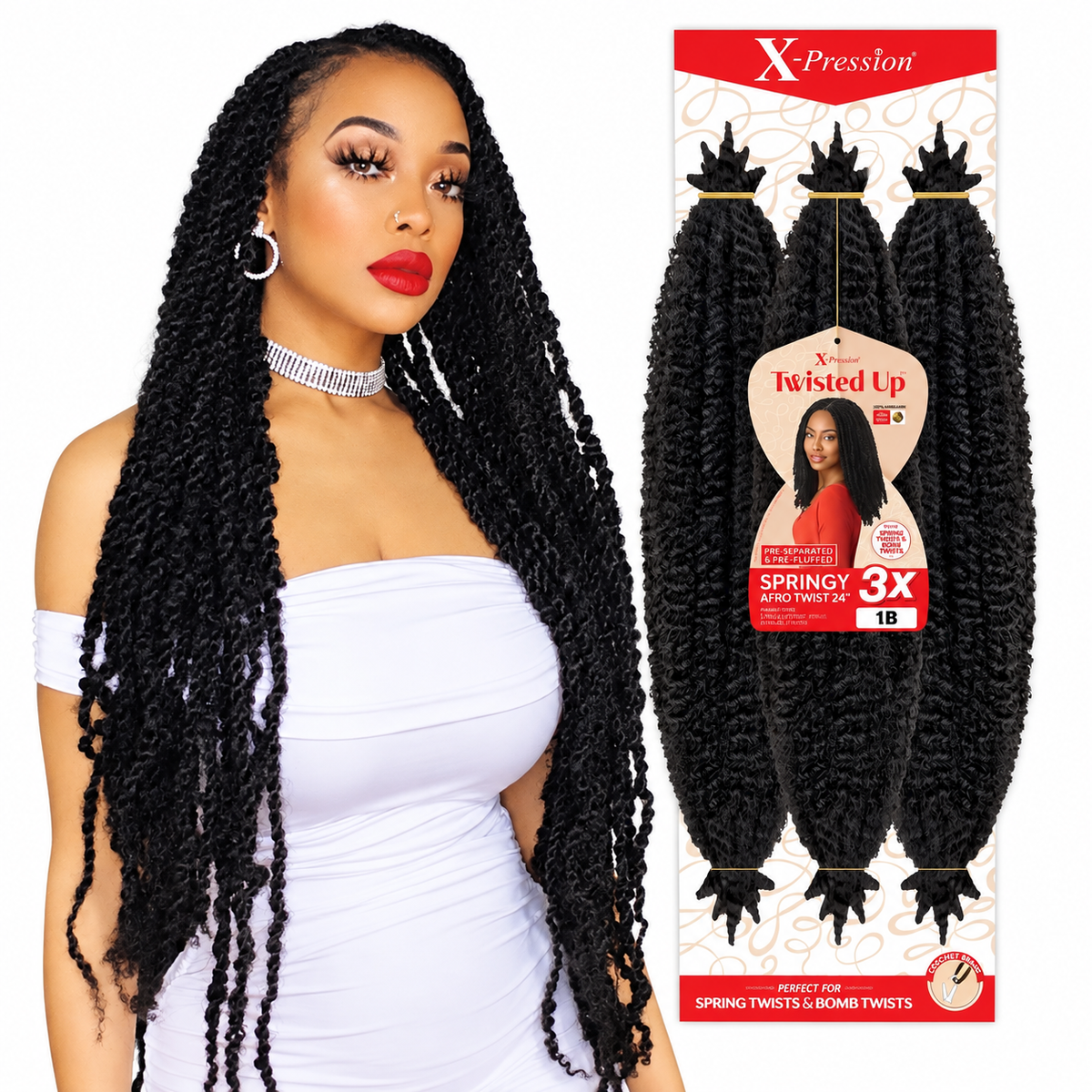 Outre Twisted Up 3X Springy Afro Twist 24 inch — model and full package
