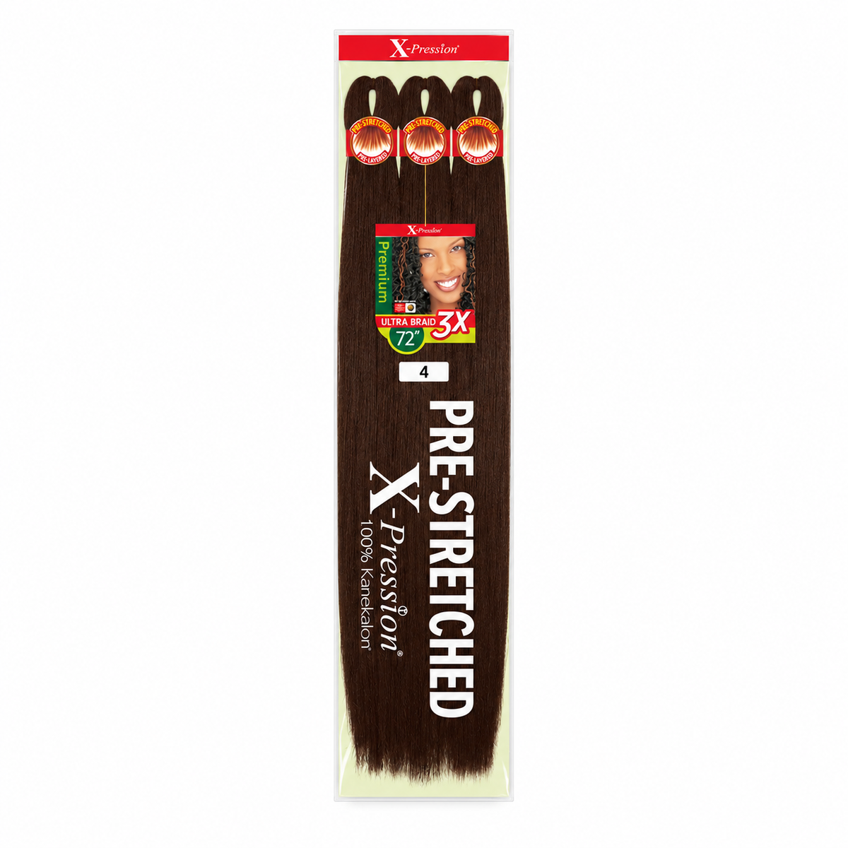 Outre X-Pression Ultra 3X 72-inch — 4, three bundles in labeled retail package — generated product illustration