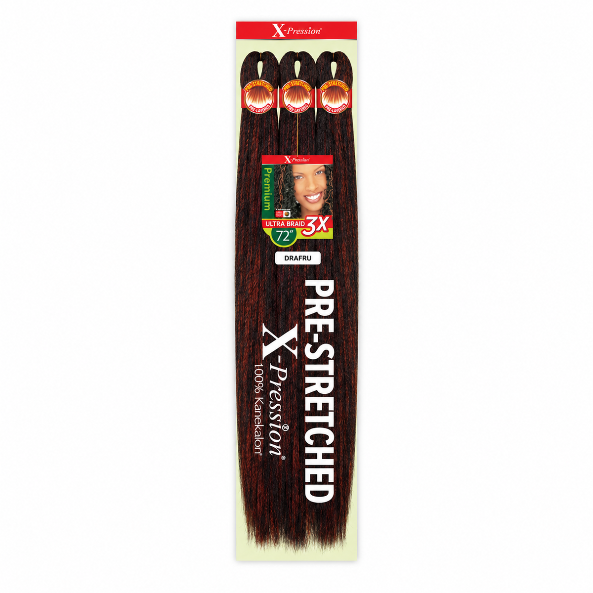 Outre X-Pression Ultra 3X 72-inch — DRAFRU, three bundles in labeled retail package — generated product illustration