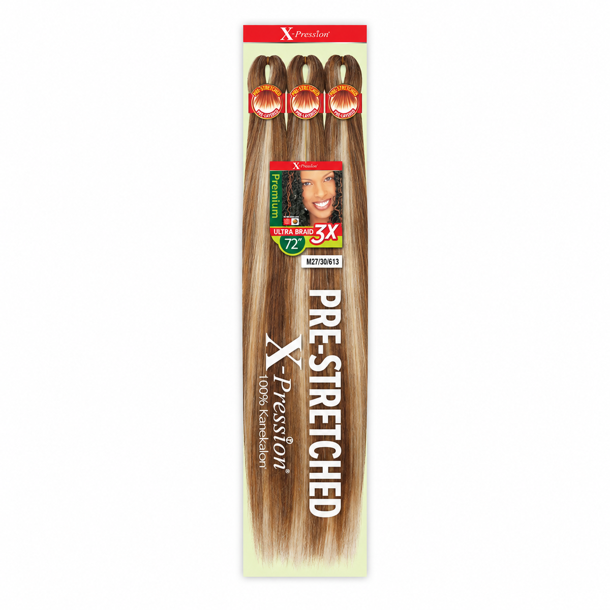 Outre X-Pression Ultra 3X 72-inch — M27/30/613, three bundles in labeled retail package — generated product illustration
