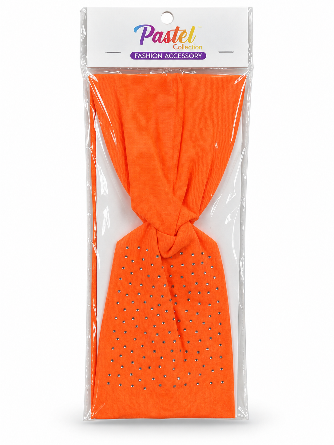 Pastel Collection orange knot headband with silver rhinestone accents