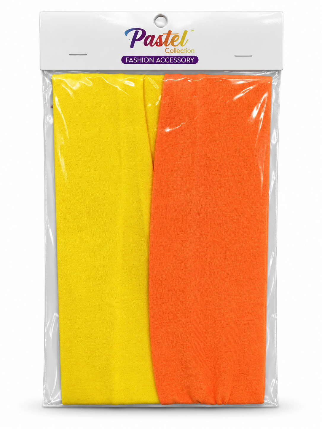 Pastel Collection yellow and orange fabric headwraps, two per package