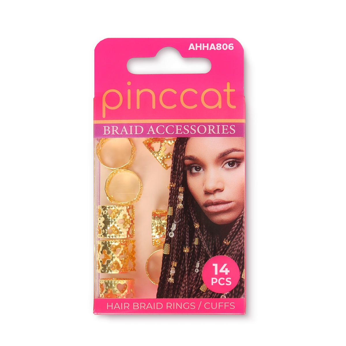 Pinccat AHHA806 hair braid rings and cuffs in retail packaging