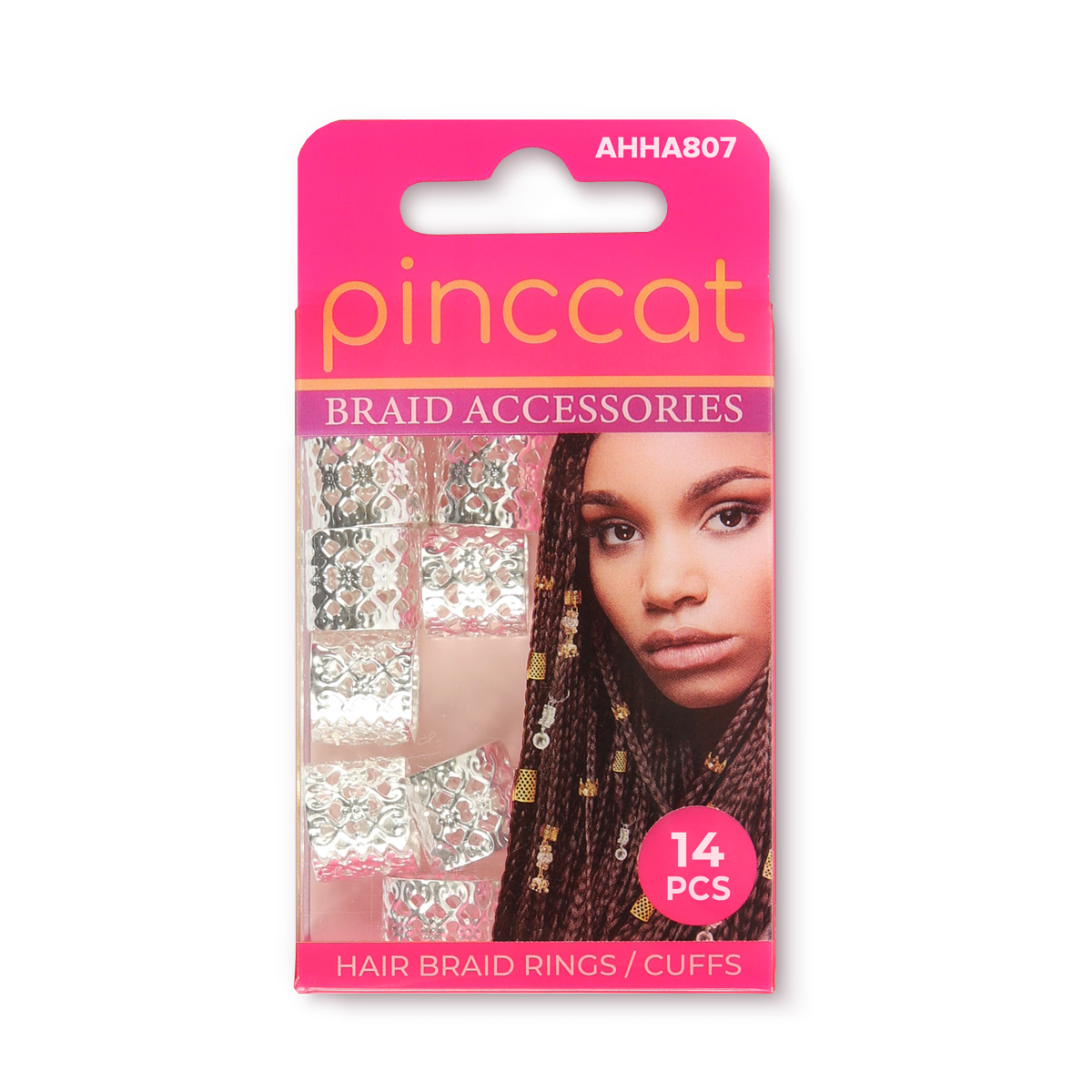 Pinccat AHHA807 hair braid rings and cuffs in retail packaging
