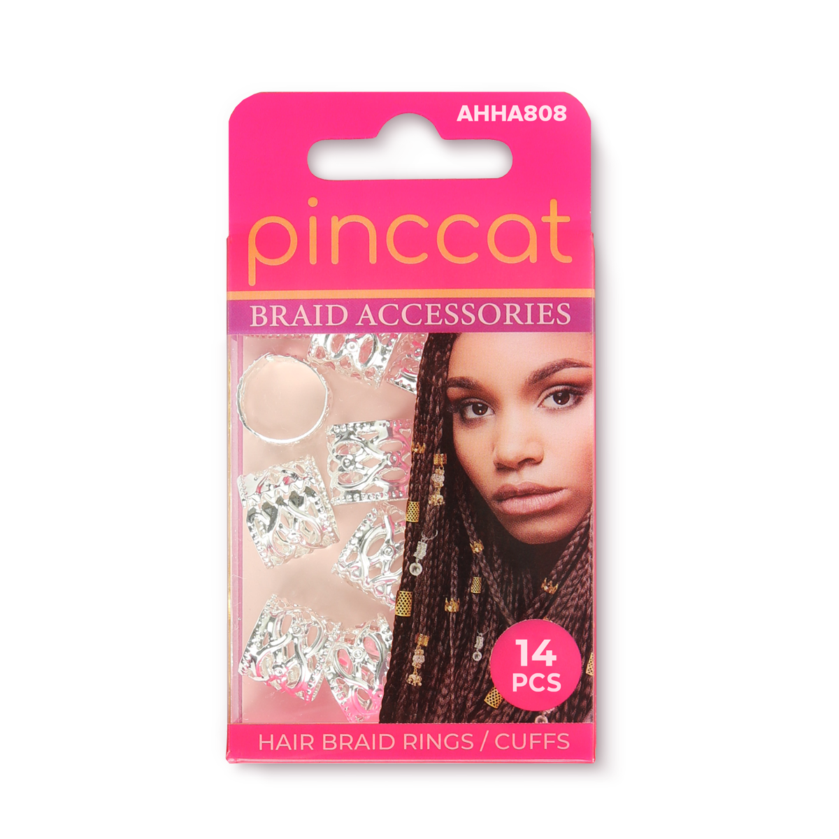 Pinccat AHHA808 hair braid rings and cuffs in retail packaging