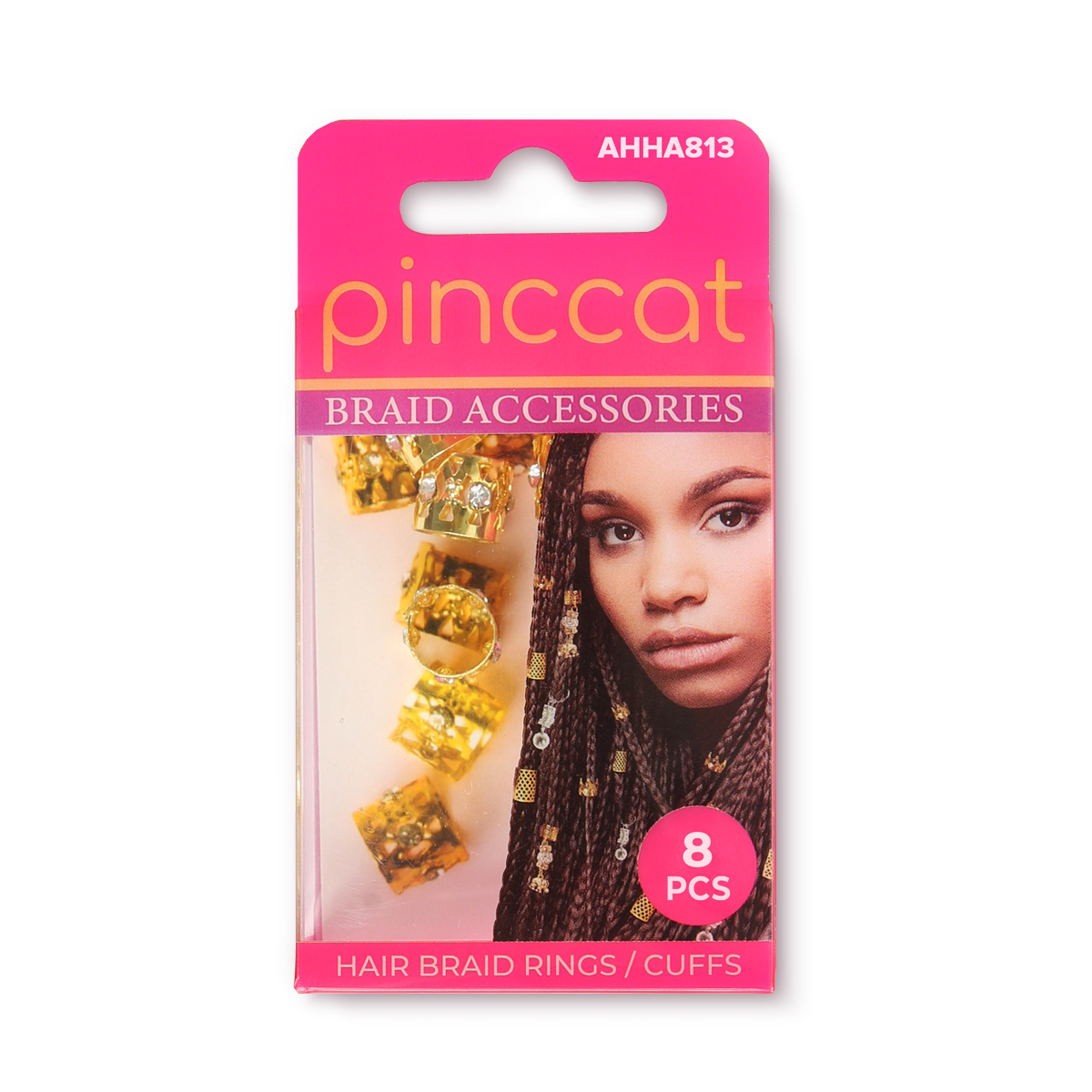 Pinccat AHHA813 hair braid rings and cuffs in retail packaging