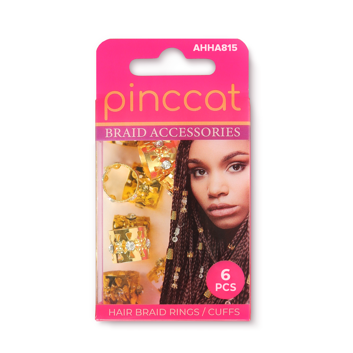 Pinccat AHHA815 hair braid rings and cuffs in retail packaging