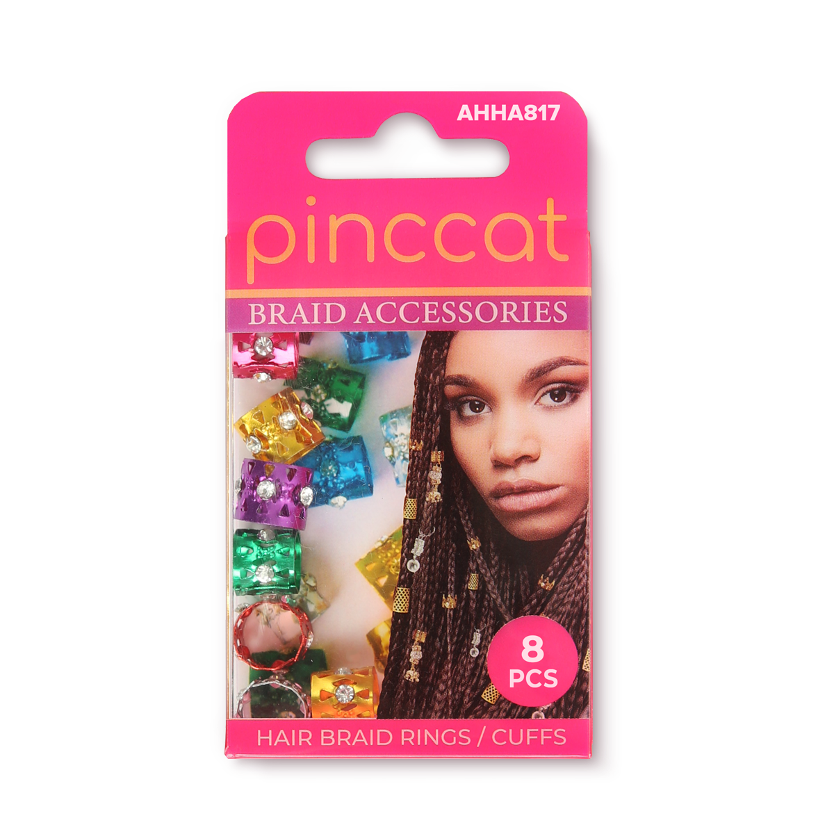 Pinccat AHHA817 hair braid rings and cuffs in retail packaging