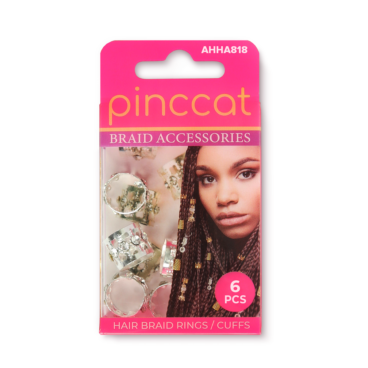 Pinccat AHHA818 hair braid rings and cuffs in retail packaging
