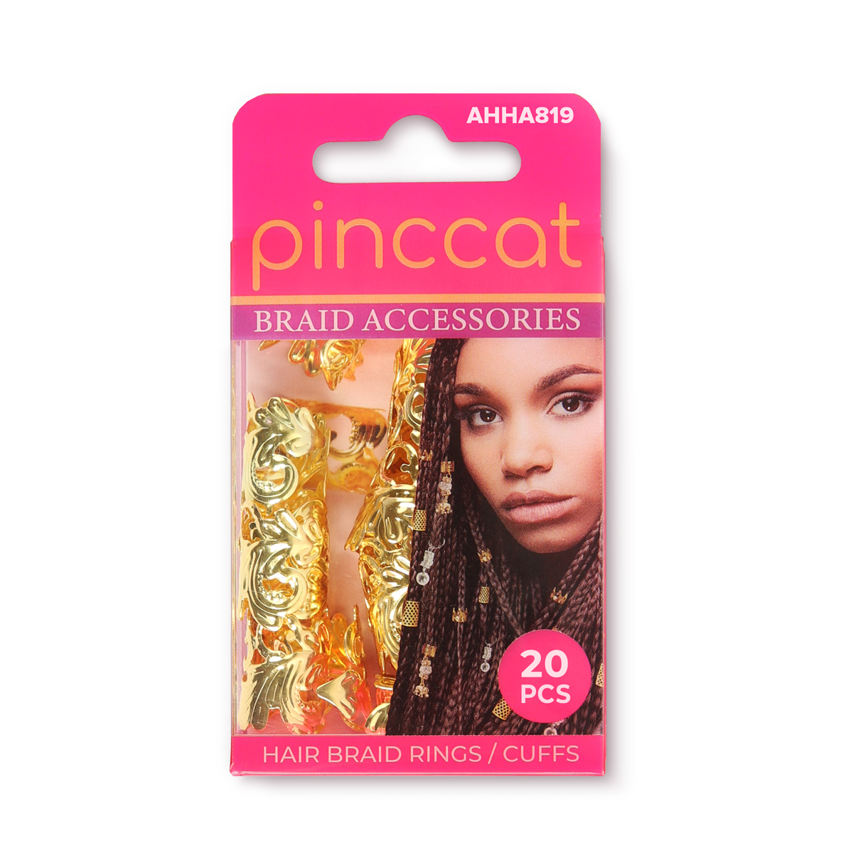 Pinccat AHHA819 hair braid rings and cuffs in retail packaging