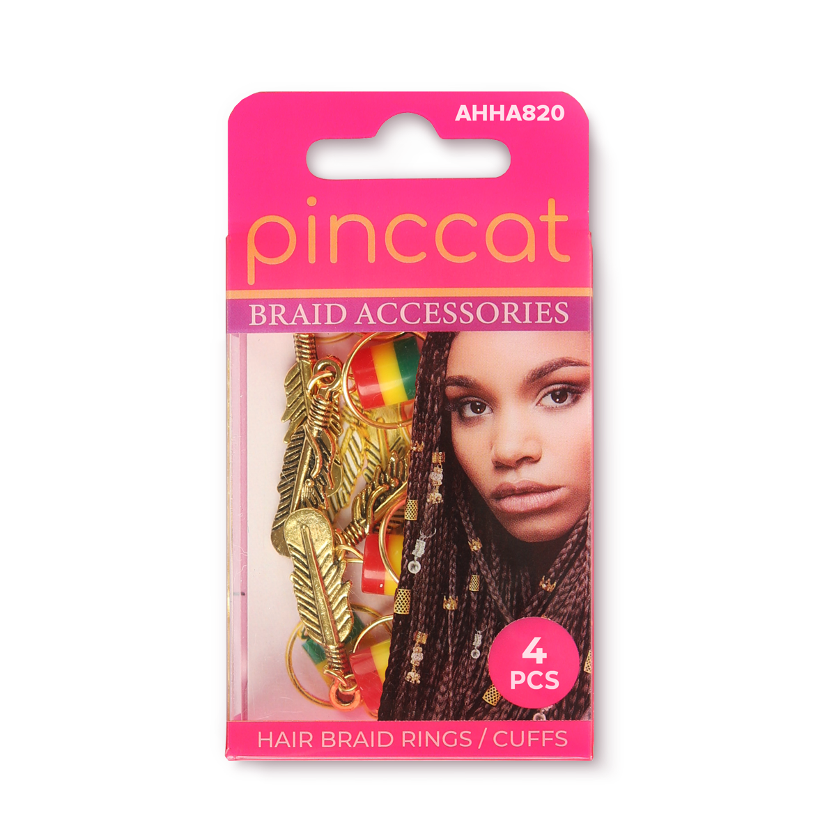 Pinccat AHHA820 hair braid rings and cuffs in retail packaging
